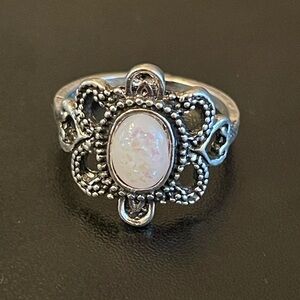 Oval simulated opal silver plated ring size 7.75
